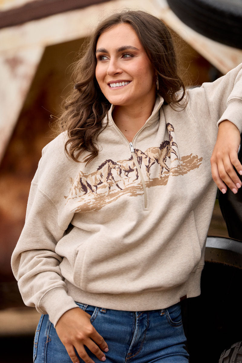 Ariat Running Wild 1/2 Zip Sweatshirt Oatmeal Heather