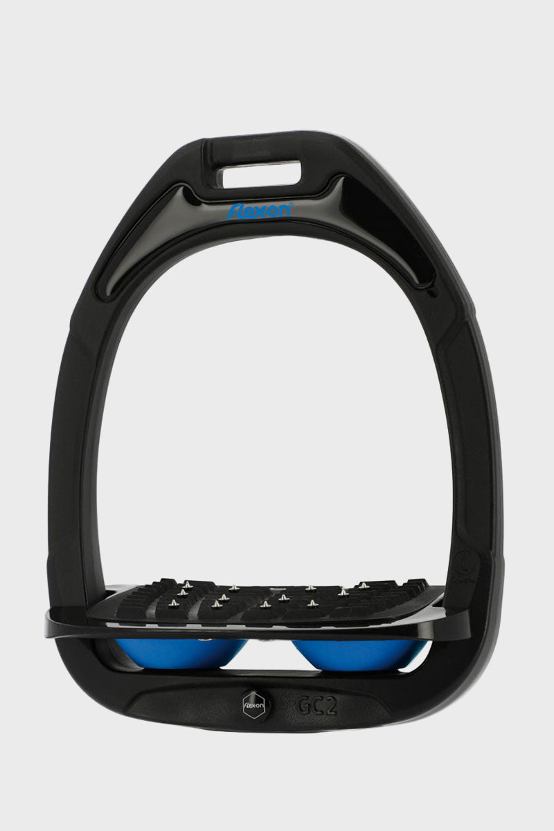 Flex-On Green Composite Stirrups Inclined Ultra-Grip Black Frame with Light Blue Elastomers 