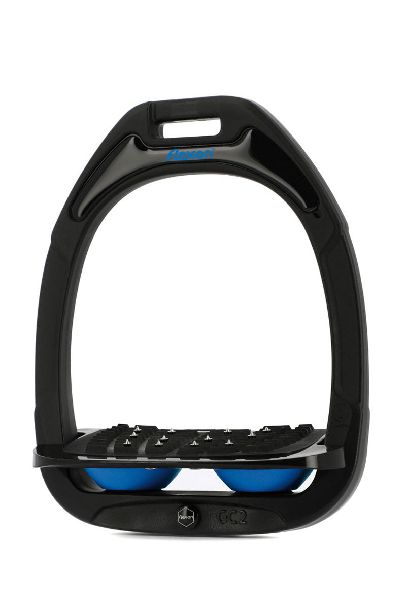 Flex-On Green Composite Stirrups Inclined Ultra-Grip Black Frame with Light Blue Elastomers 