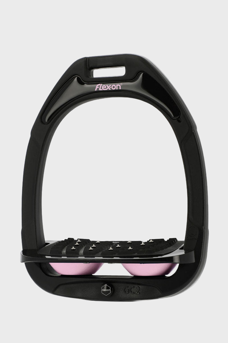Flex-On Green Composite Stirrups Inclined Ultra-Grip Black Frame with Light Pink Elastomers 