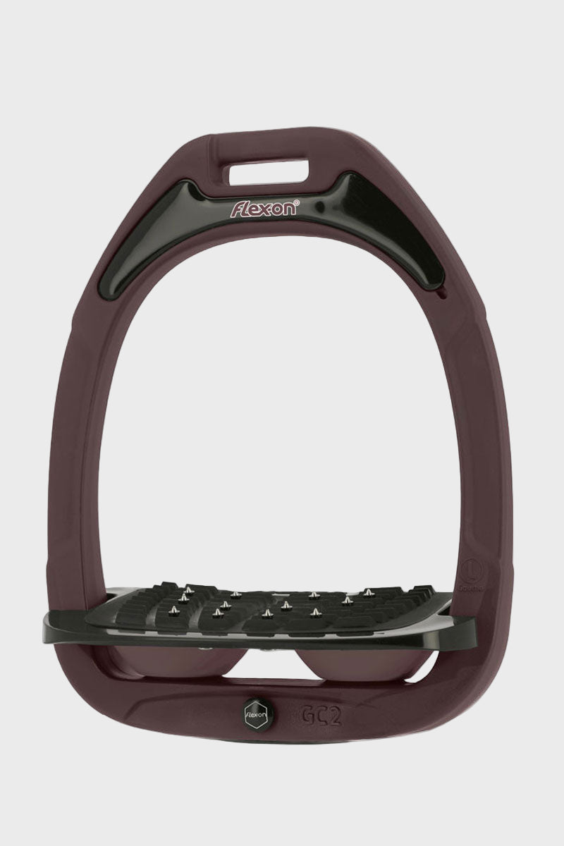 Flex-On Green Composite Stirrups Inclined Ultra-Grip Chocolate Frame with Chocolate Elastomers 