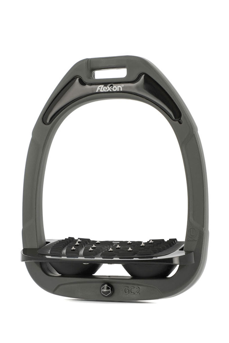Flex-On Green Composite Stirrups Inclined Ultra-Grip Dark Grey Frame with Black Elastomers 