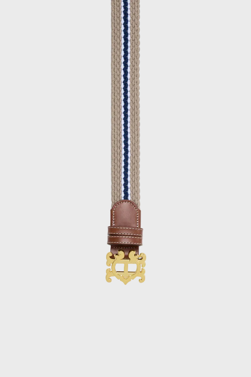 Holland Cooper Elasticated Cord Belt Stone Navy Ecru