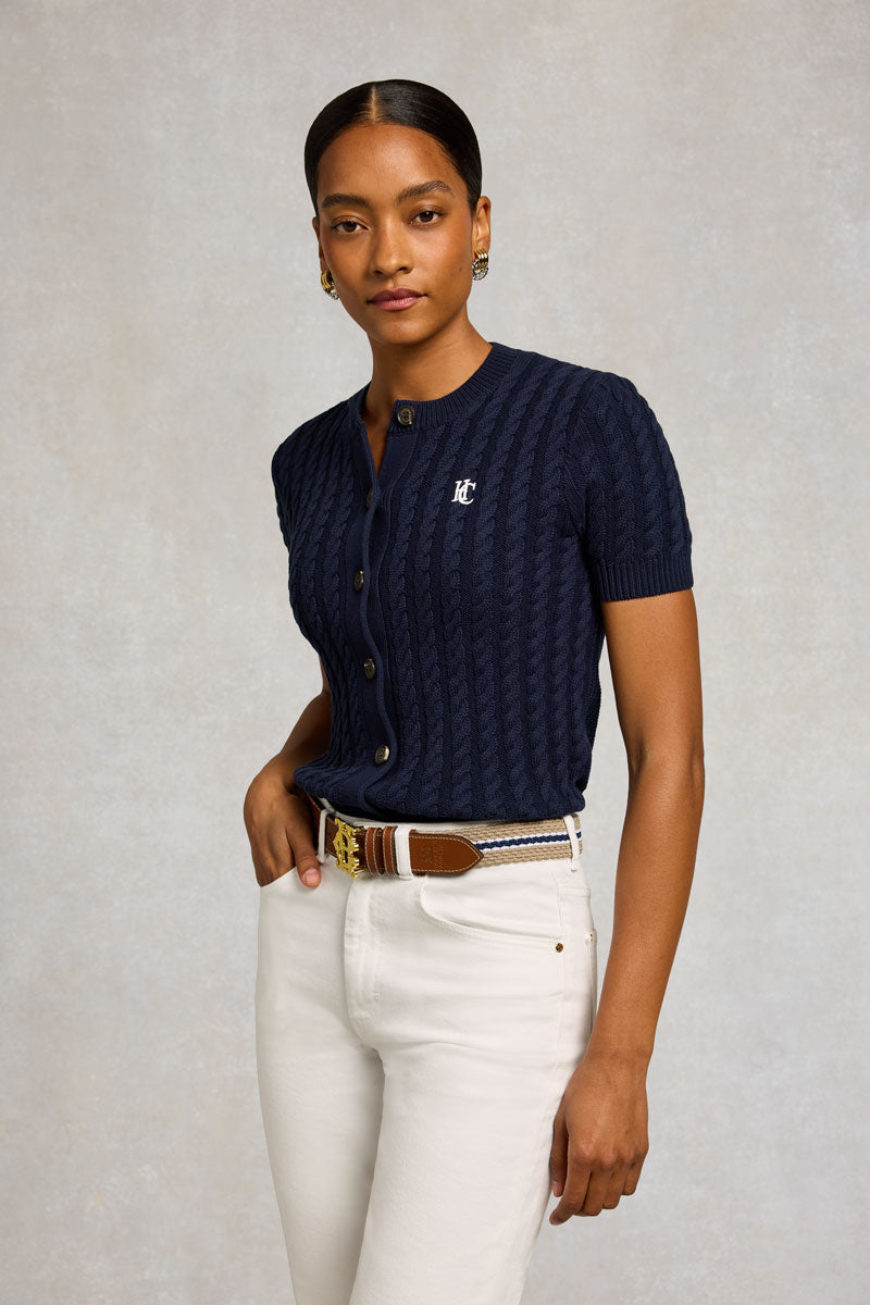 Holland Cooper Elasticated Cord Belt Stone Navy Ecru