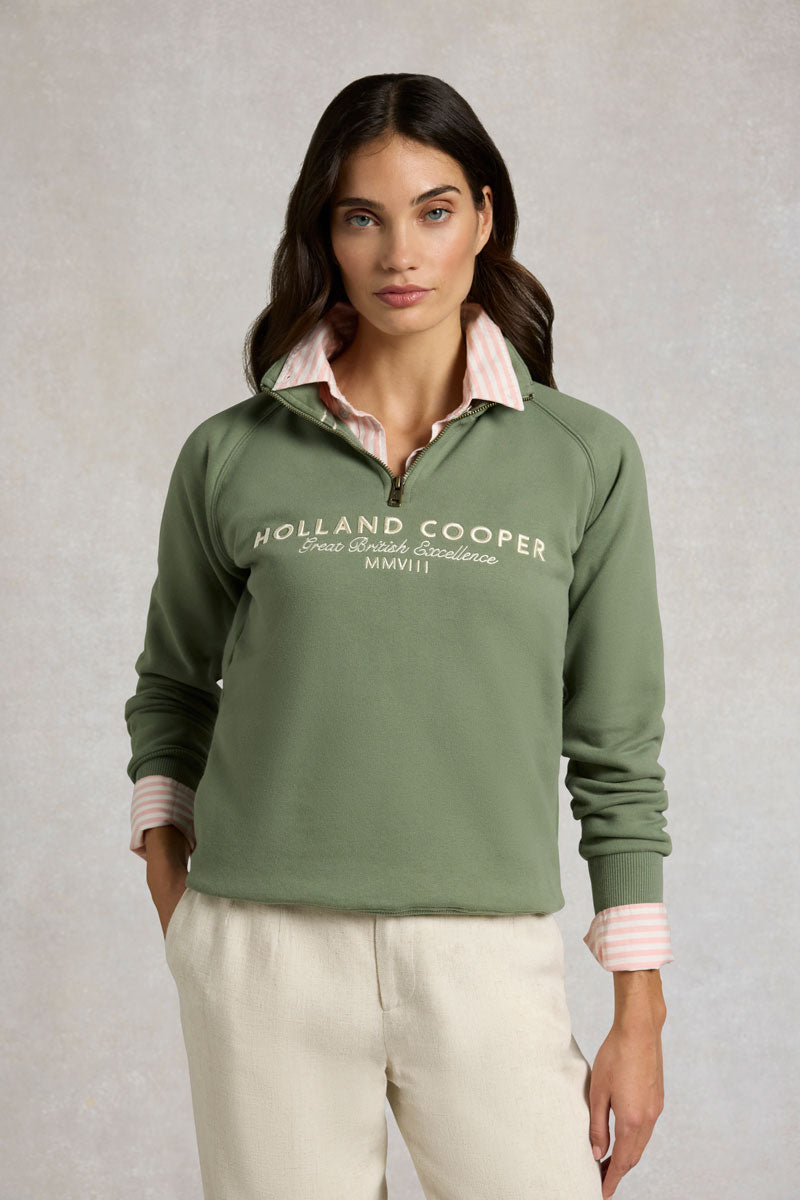 Holland Cooper Sporting Goods Zip Henley Sage