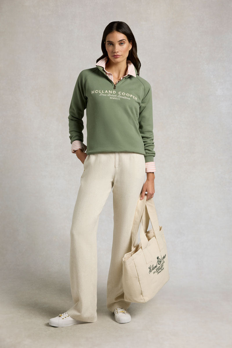 Holland Cooper Sporting Goods Zip Henley Sage