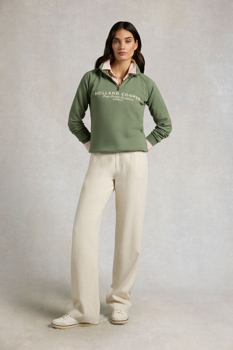 Holland Cooper Sporting Goods Zip Henley Sage