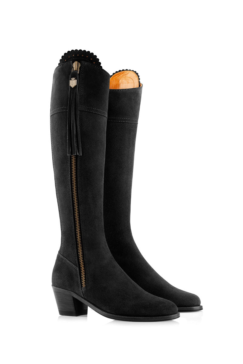 Fairfax & Favor Heeled Regina Boot Narrow Fit Black Suede