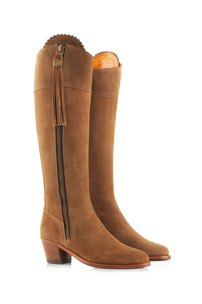Fairfax & Favor Heeled Regina Boot Sporting Fit Tan Suede