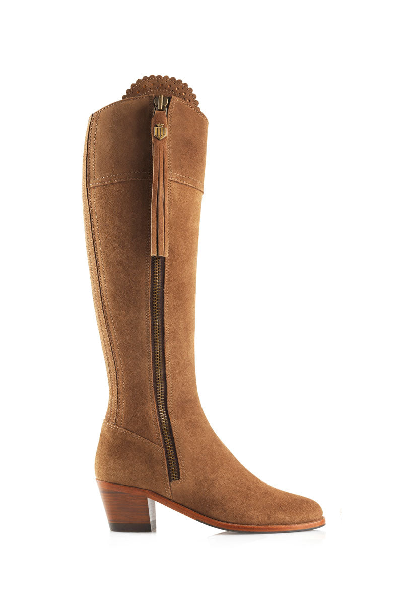 Fairfax & Favor Heeled Regina Boot Sporting Fit Tan Suede
