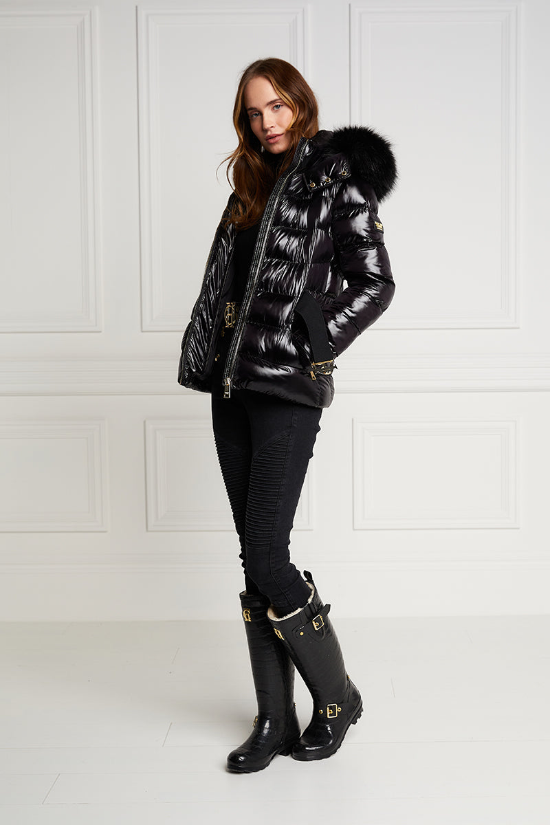 Holland Cooper Sherpa Lined Regency Wellington Black Croc