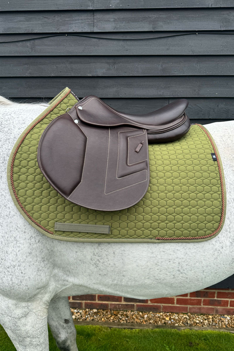 Mattes Jump Saddle Pad with Piping Olive with Olive Piping & Brown Piping 