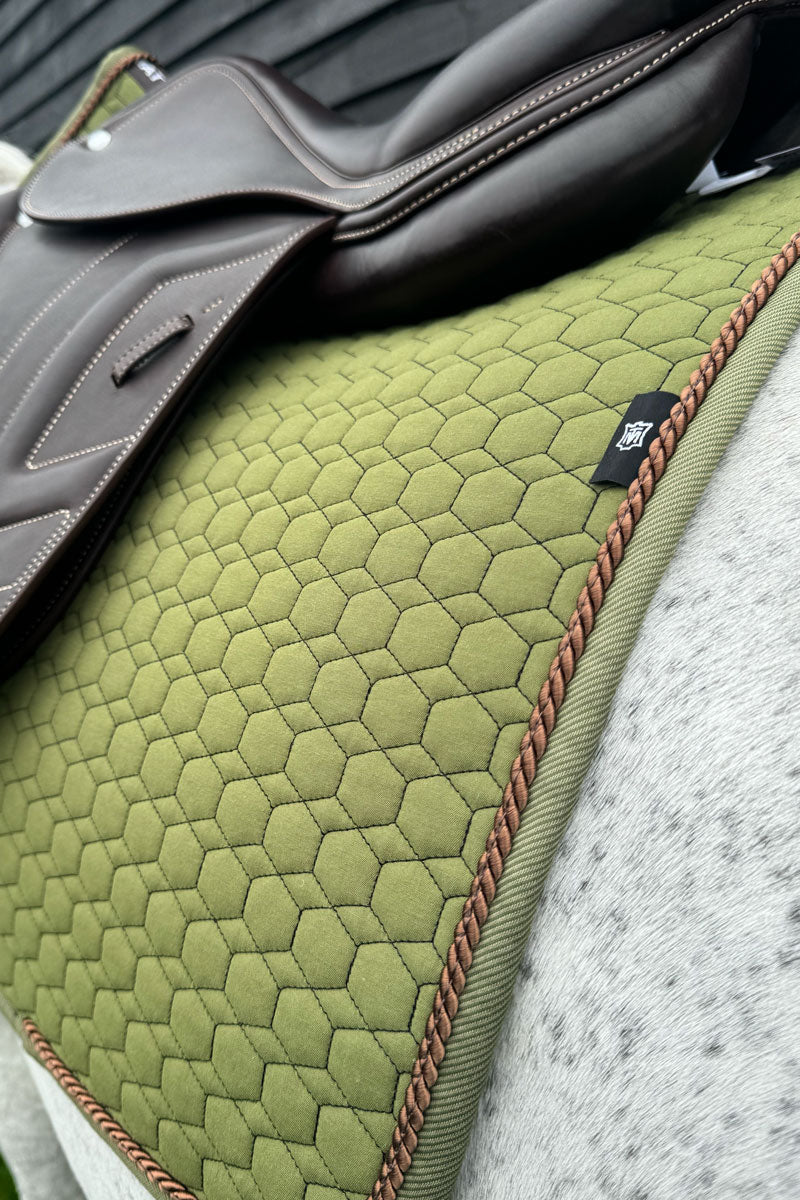 Mattes Jump Saddle Pad with Piping Olive with Olive Piping & Brown Piping 