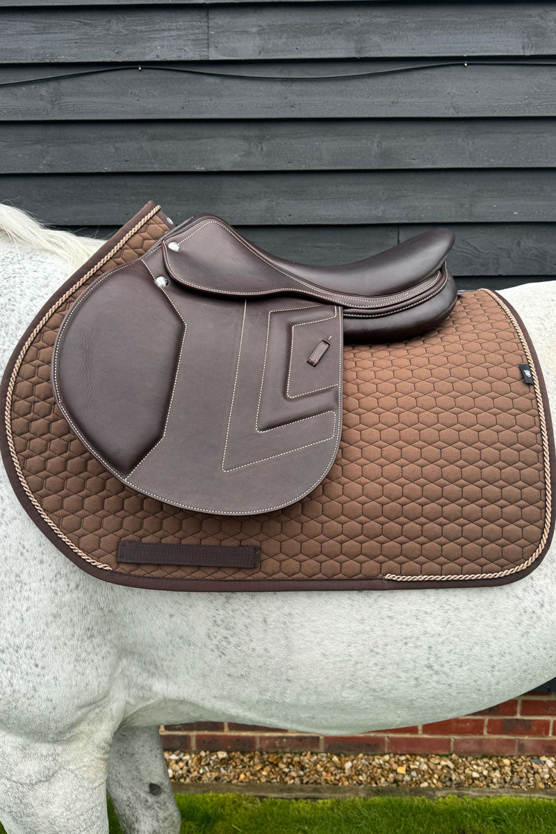 Mattes Jump Saddle Pad with Piping Taupe with Brown Binding & Pigeon Piping 