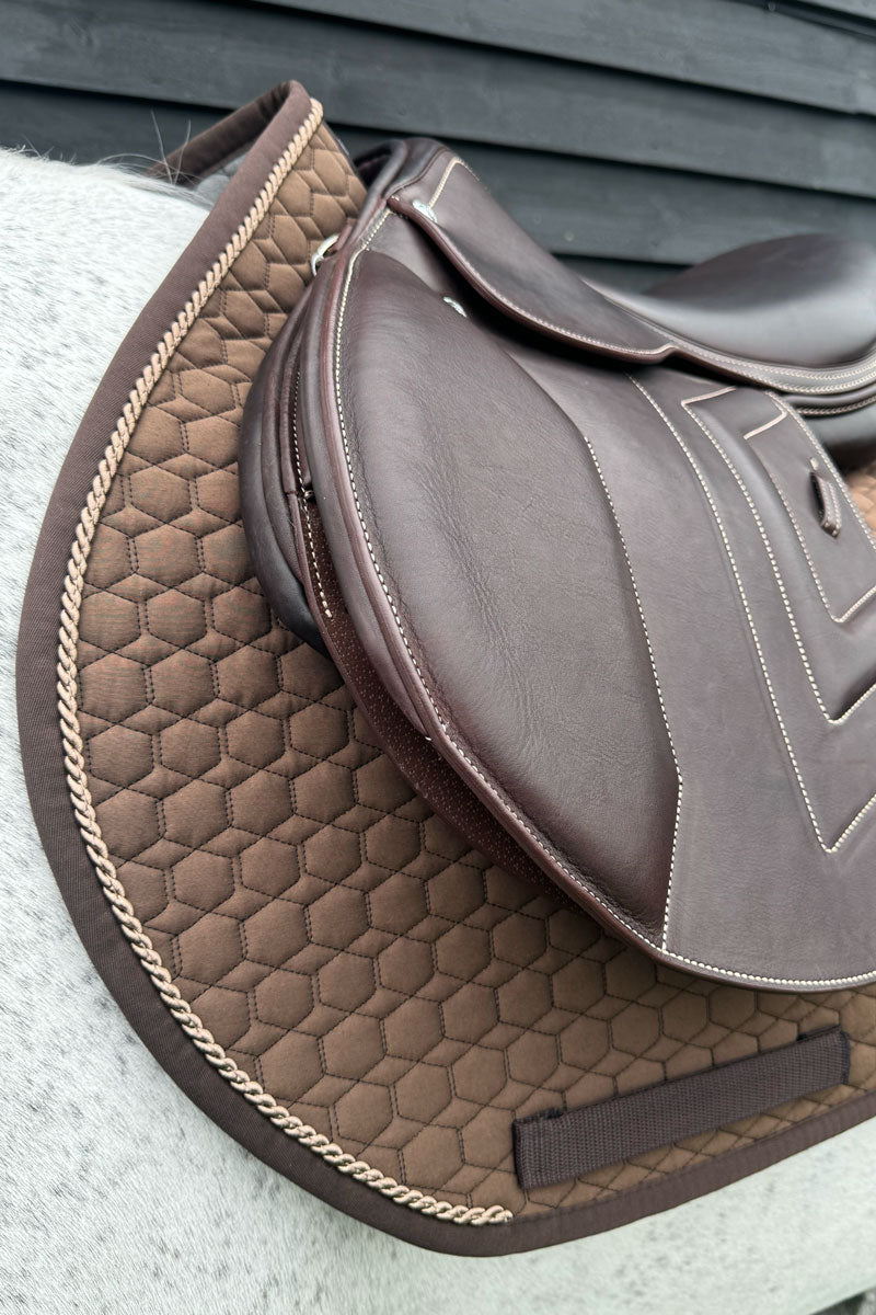 Mattes Jump Saddle Pad with Piping Taupe with Brown Binding & Pigeon Piping 