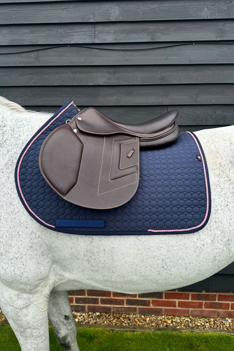 Mattes Jump Saddle Pad with Piping Navy with Navy Binding & Rose Piping