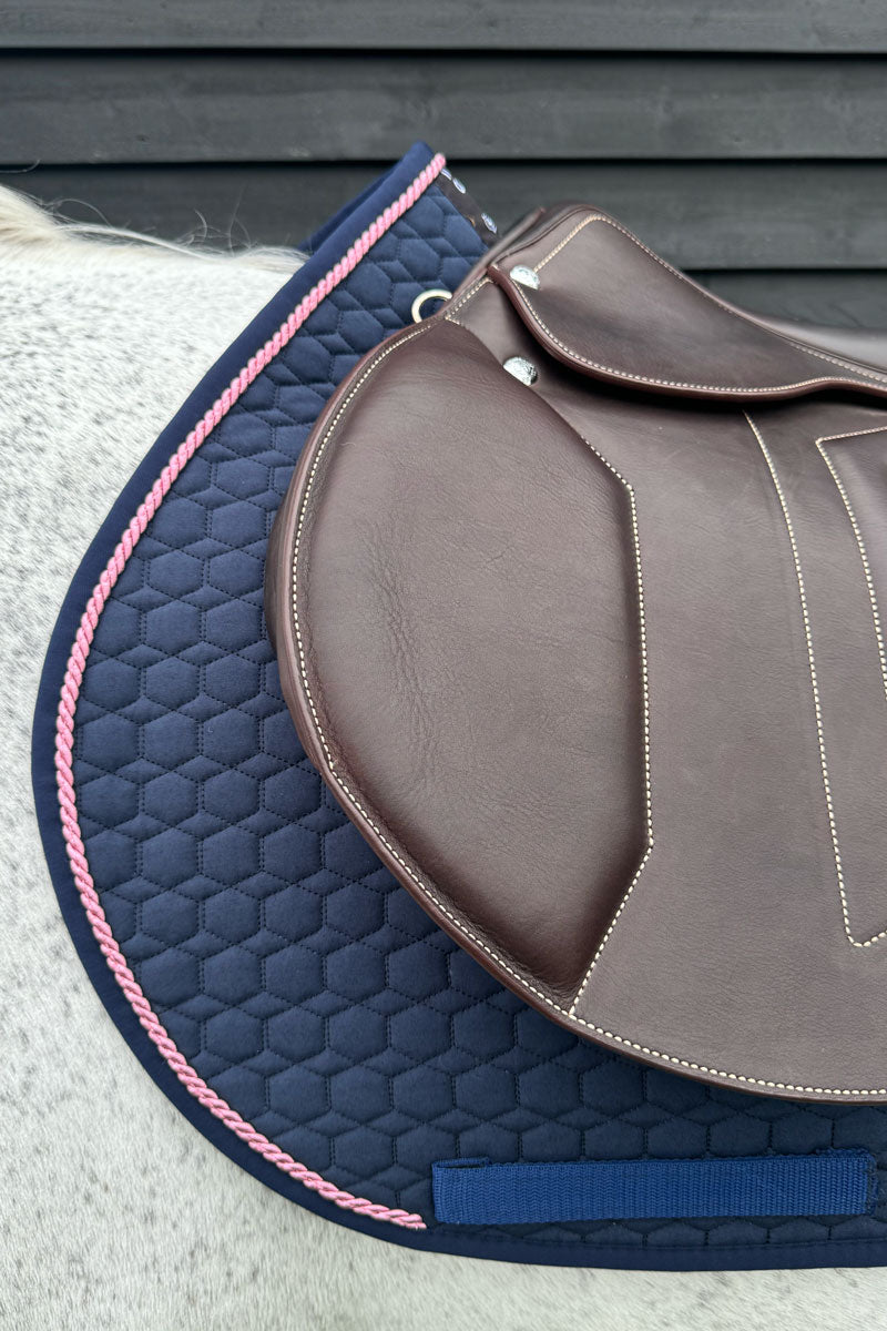 Mattes Jump Saddle Pad with Piping Navy with Navy Binding & Rose Piping