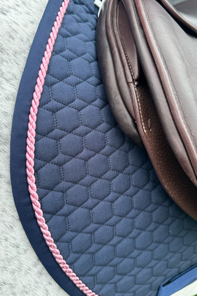 Mattes Jump Saddle Pad with Piping Navy with Navy Binding & Rose Piping