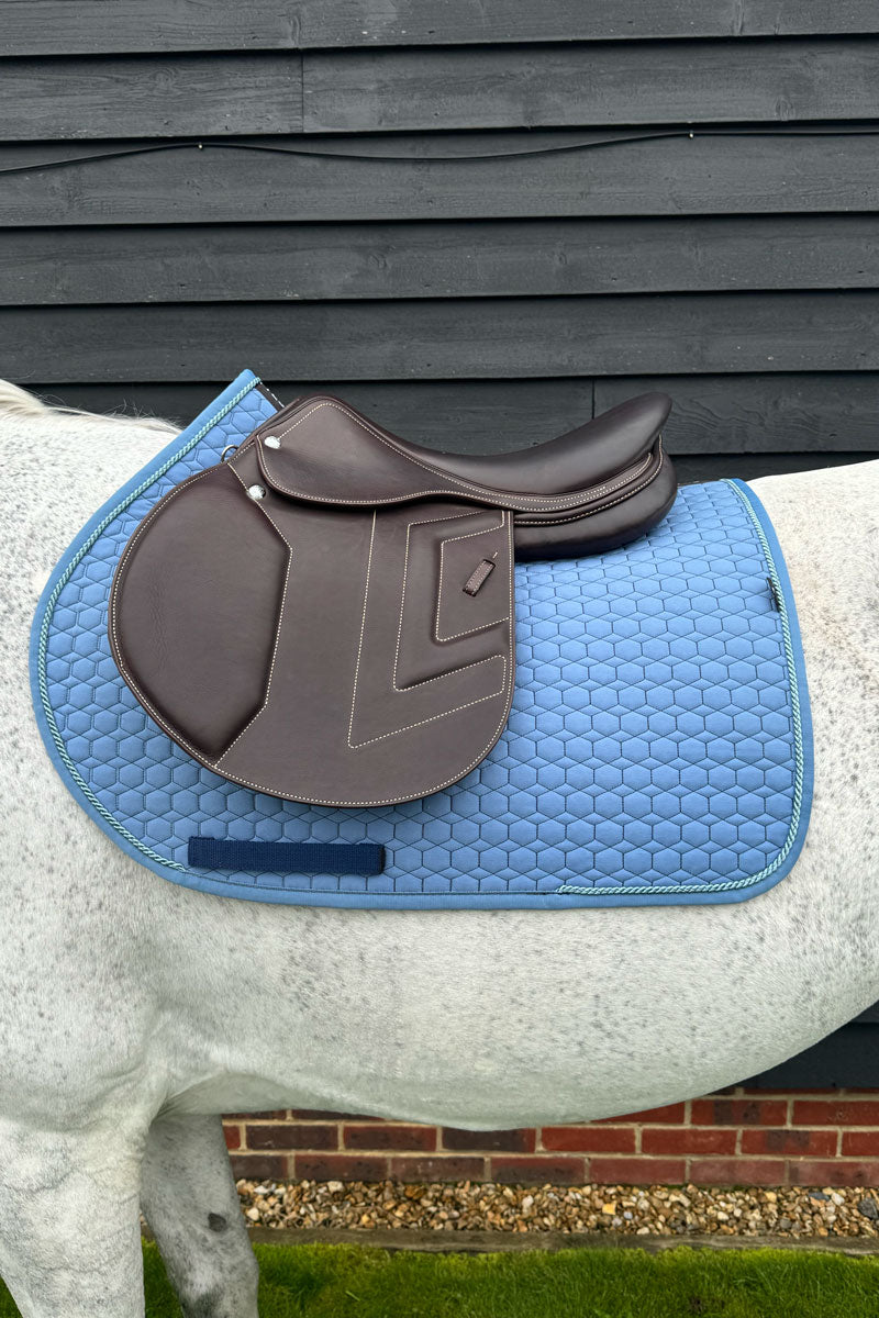 Mattes Jump Saddle Pad with Piping Cornet Blue with Cornet Blue Binding & Aqua Piping