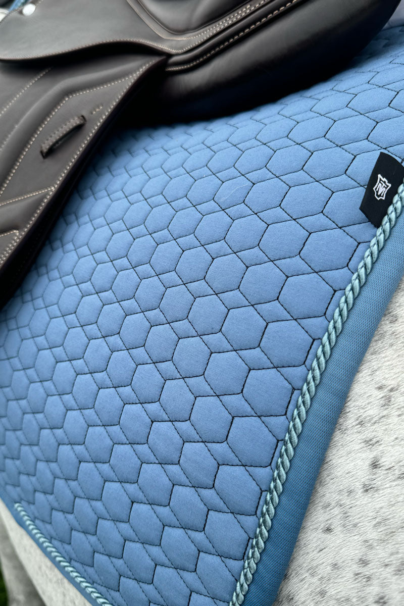 Mattes Jump Saddle Pad with Piping Cornet Blue with Cornet Blue Binding & Aqua Piping