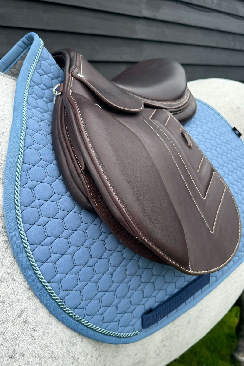 Mattes Jump Saddle Pad with Piping Cornet Blue with Cornet Blue Binding & Aqua Piping