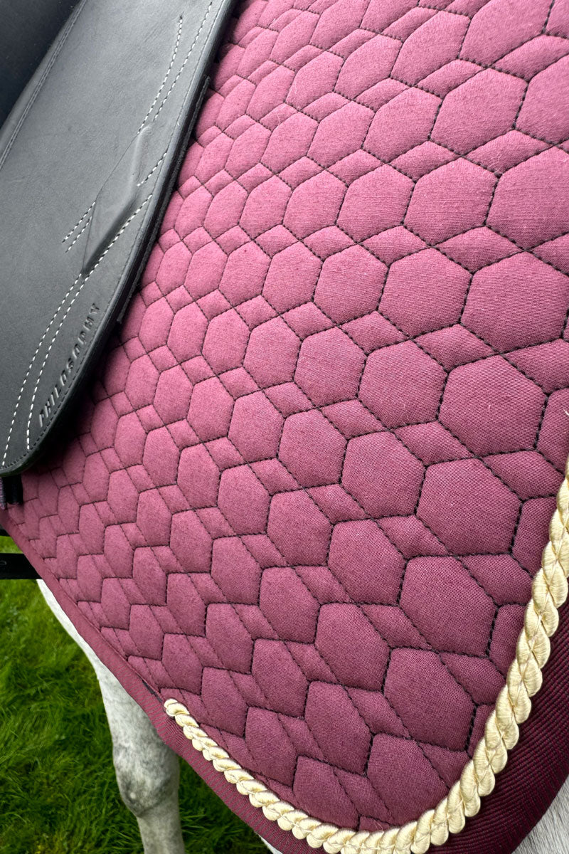 Mattes Dressage Saddle Pad with Piping Blackberry with Blackberry Binding & Champagne Piping 