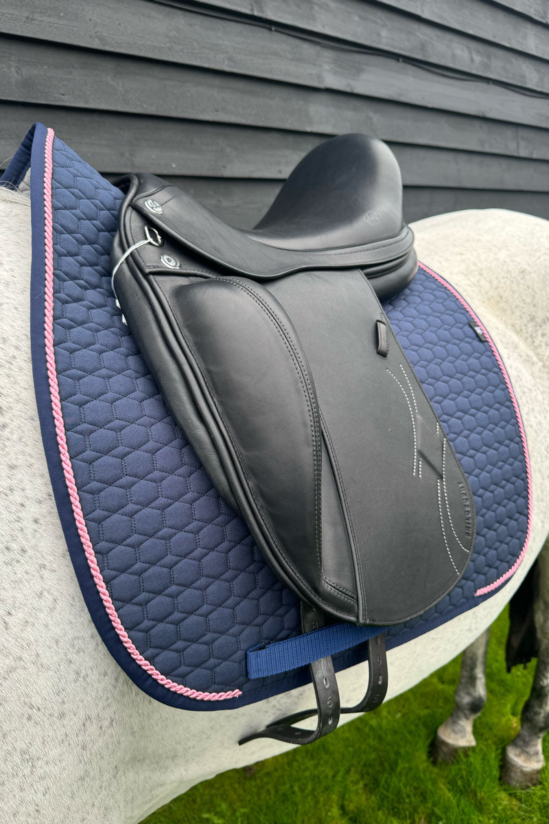 Mattes Dressage Saddle Pad with Piping Navy with Navy Binding & Rose Piping 