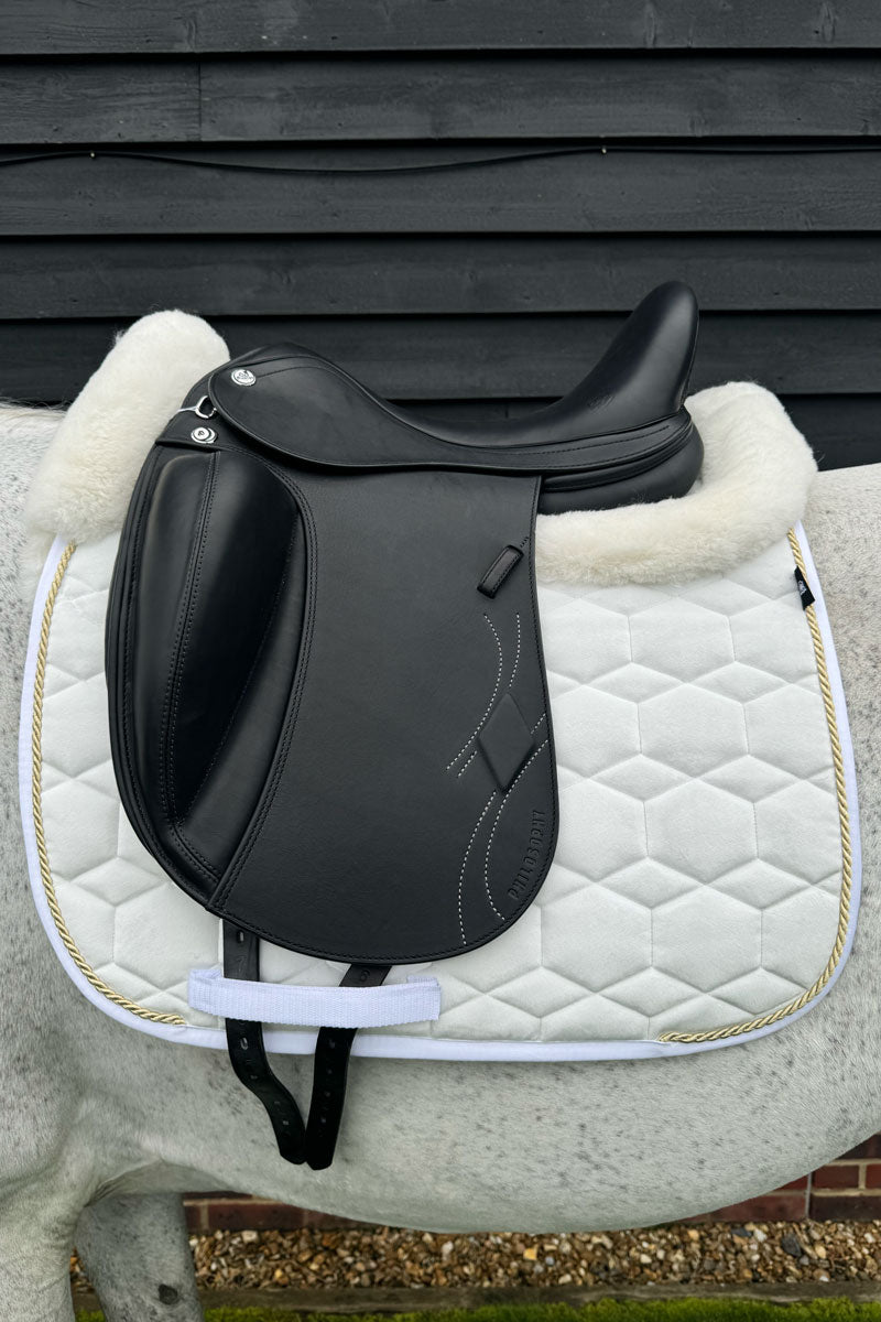 Mattes Dressage Lambskin Velvet Saddle Pad with Champagne Piping White/White