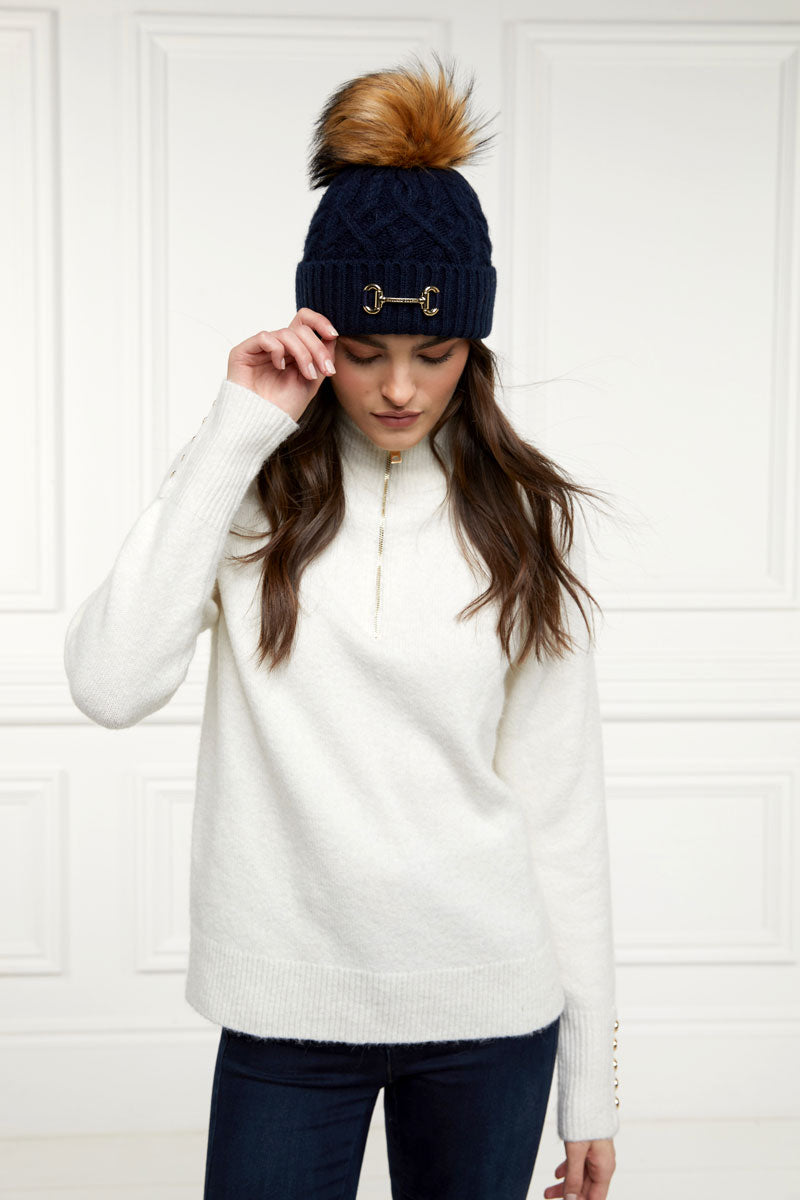 Holland Cooper Horsebit Bobble Hat Ink Navy 