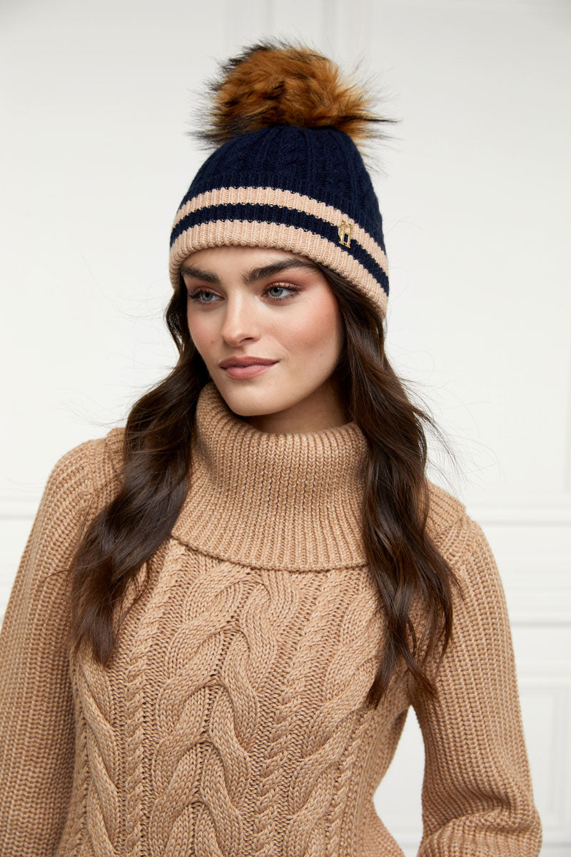 Holland Cooper Zoe Bobble Hat Ink Navy Stripe