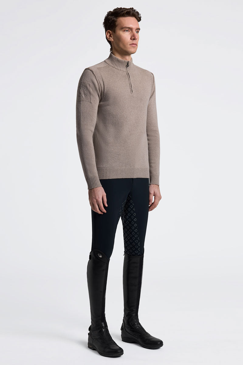 Cavalleria Toscana Men's Pure Wool Half Zip Turtleneck Sweater Walnut