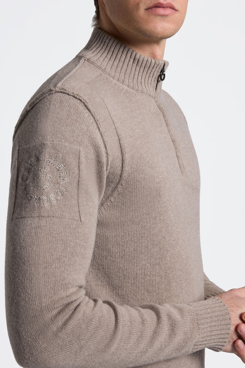 Cavalleria Toscana Men's Pure Wool Half Zip Turtleneck Sweater Walnut