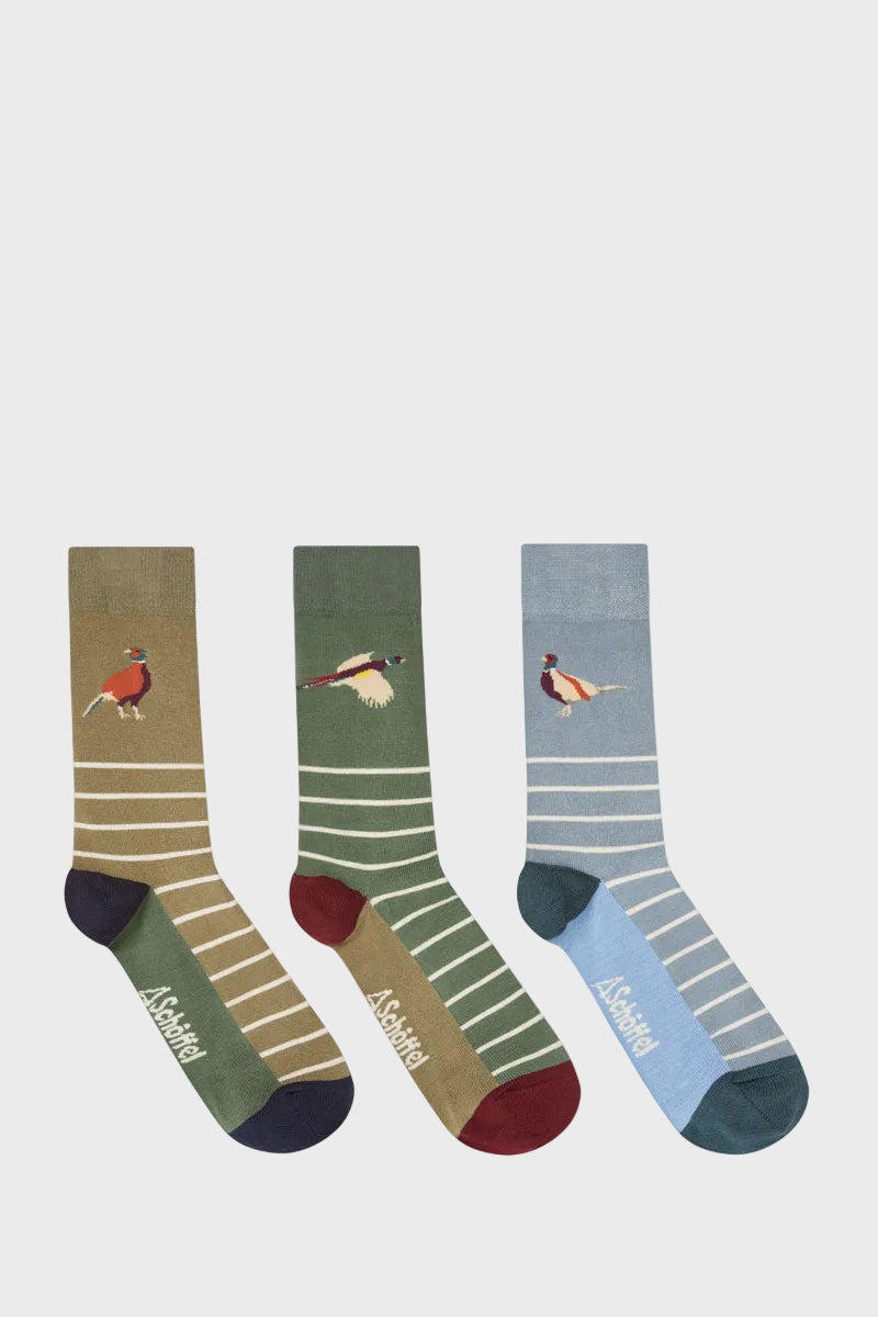Schoffel Men's Bamboo Sock (Pack of 3) Lake Blue Pheasant Mix 