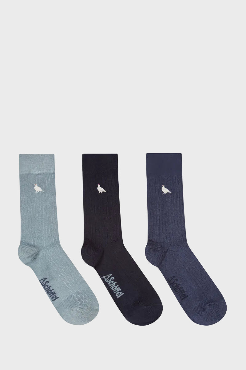 Schoffel Men's Bamboo Sock (Pack of 3) Blue Ptarmigan Mix