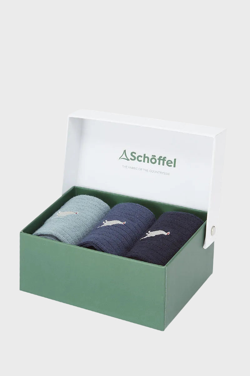 Schoffel Men's Bamboo Sock (Pack of 3) Blue Ptarmigan Mix