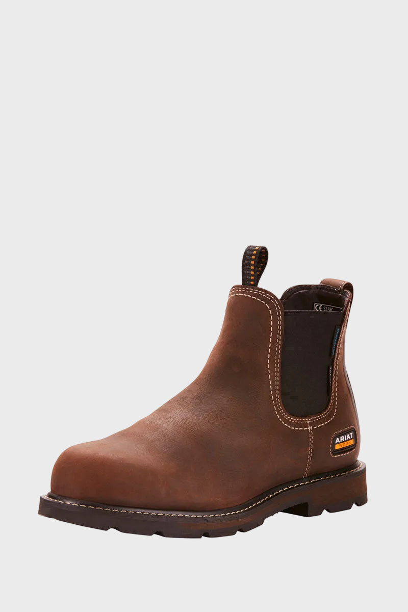 Ariat Men's Groundbreaker Chelsea Waterproof Steel Toe Work Boot Dark Brown 