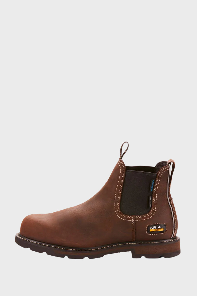 Ariat Men's Groundbreaker Chelsea Waterproof Steel Toe Work Boot Dark Brown 