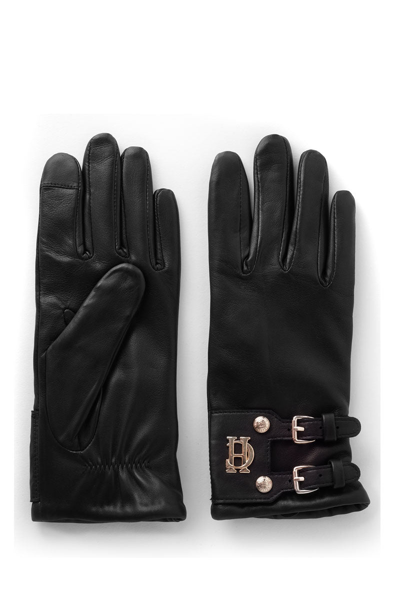 Holland Cooper Monogram Leather Gloves Black