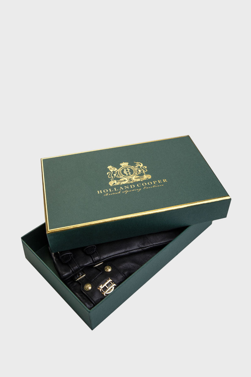 Holland Cooper Monogram Leather Gloves Black