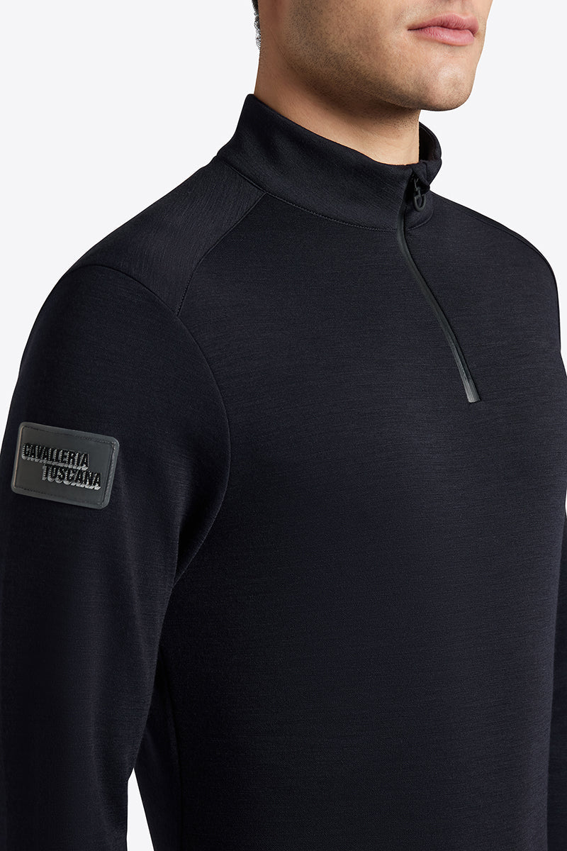 Cavalleria Toscana Men's Tech Wool Half Zip Turtleneck Dark Navy