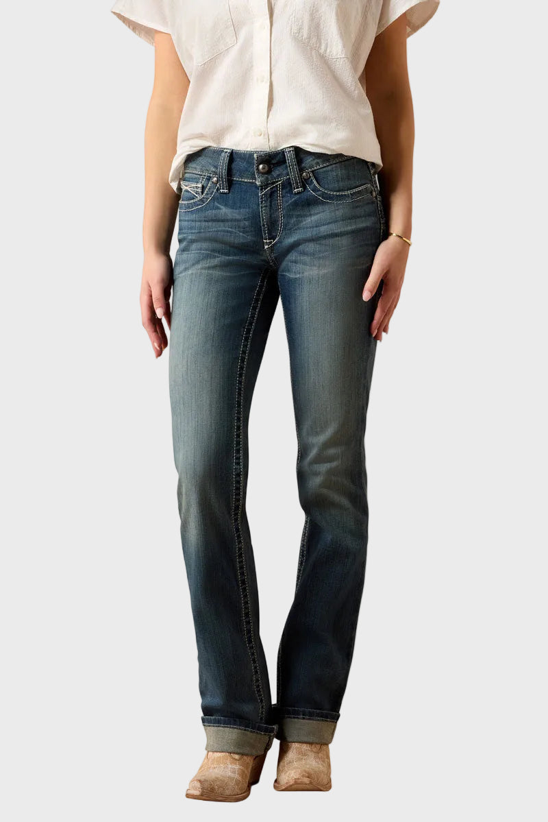 Ariat Mid Rise Icon Stackable Straight Leg Jean Rainstorm 