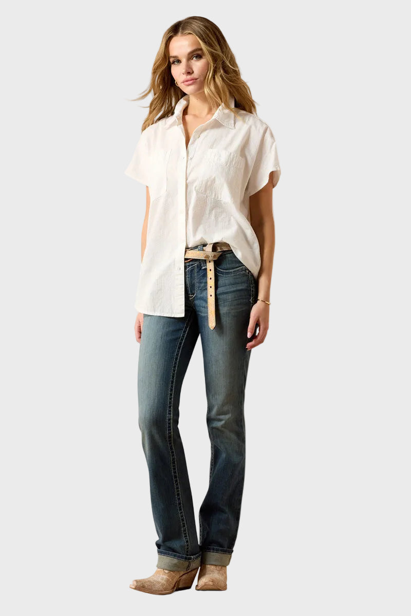 Ariat Mid Rise Icon Stackable Straight Leg Jean Rainstorm 