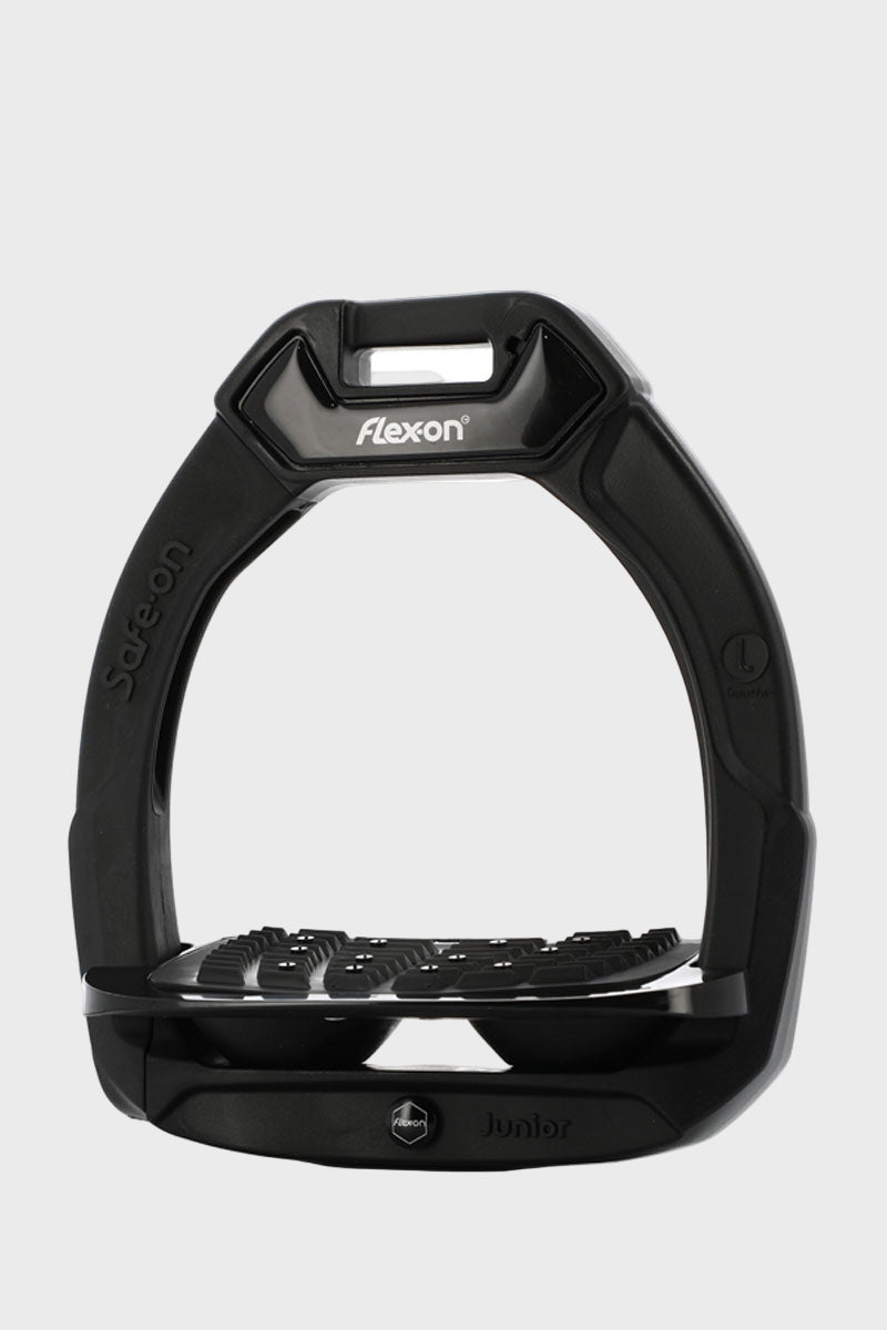 Flex-On Safe-On Junior Stirrups Black Frame with Black Elastomers 
