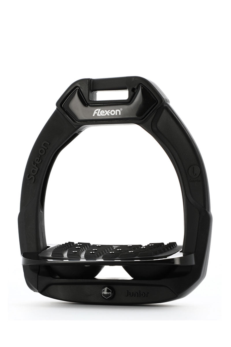 Flex-On Safe-On Junior Stirrups Black Frame with Black Elastomers 