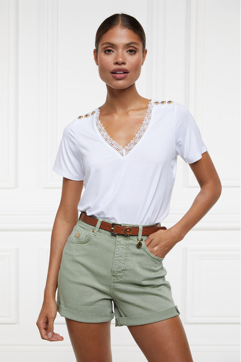 Holland Cooper High Rise Denim Short Sage