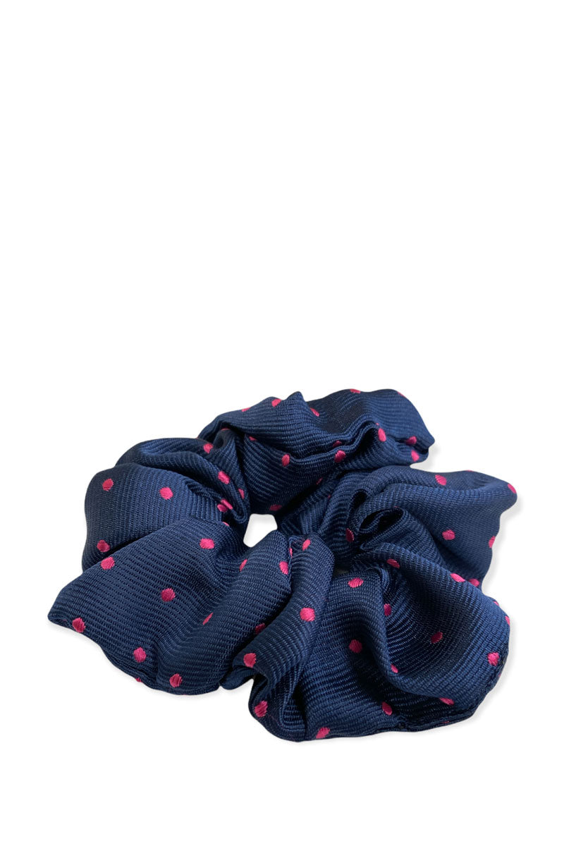 Equetech Polka Dot Hair Scrunchie Navy/Cerise