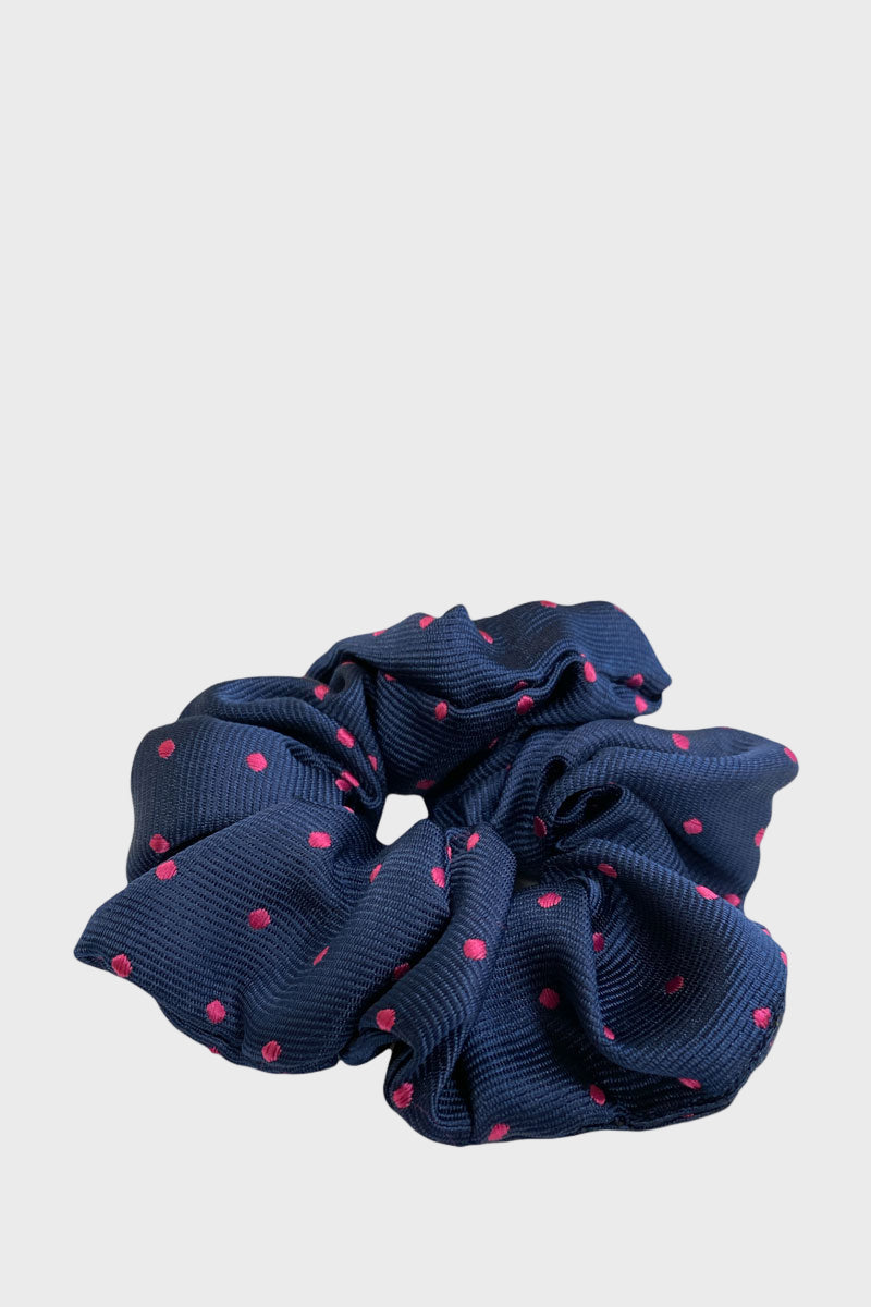 Equetech Polka Dot Hair Scrunchie Navy/Cerise