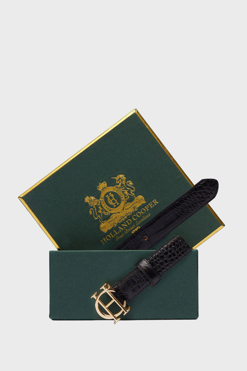 Holland Cooper Classic Slim Belt Black Croc