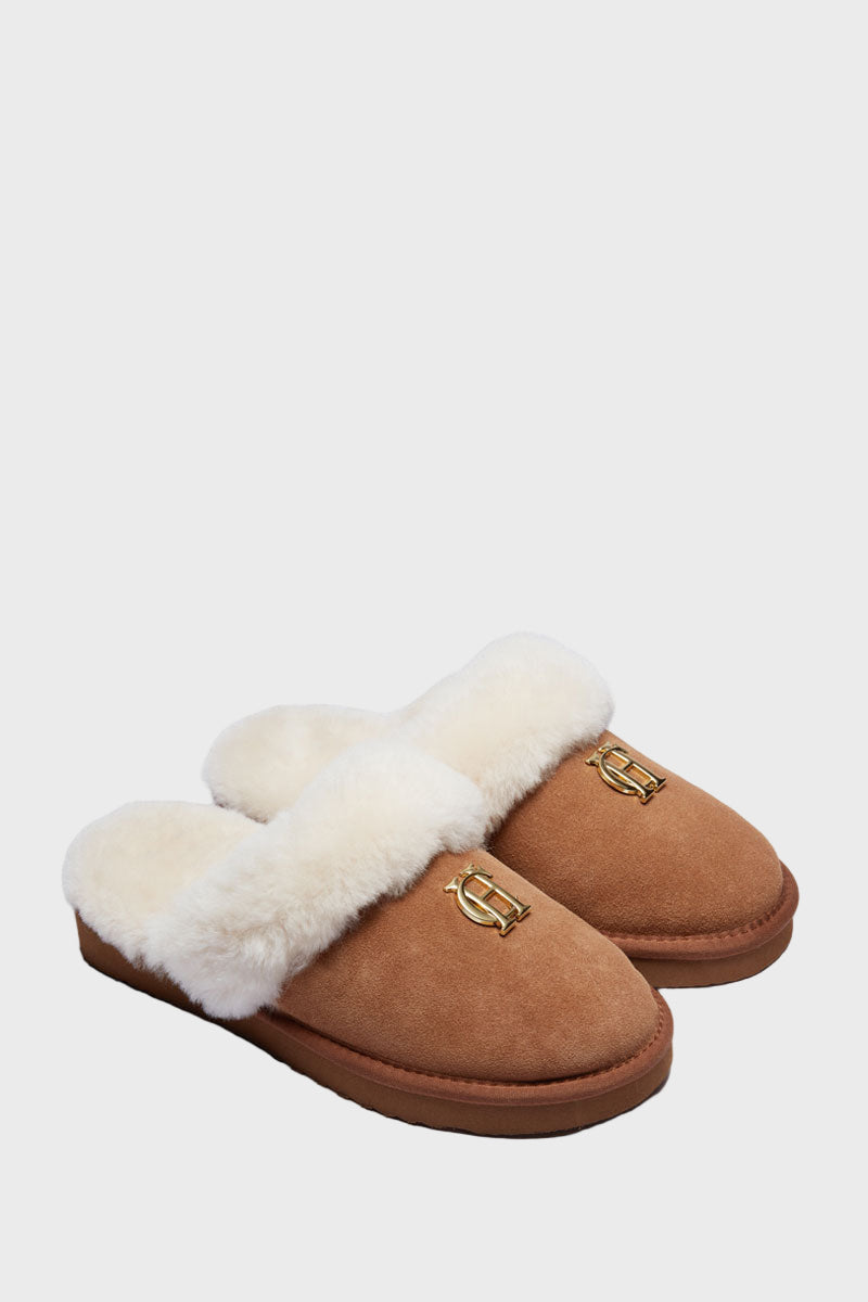Holland Cooper Shearling Slipper Tan