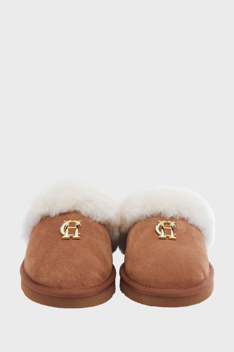 Holland Cooper Shearling Slipper Tan